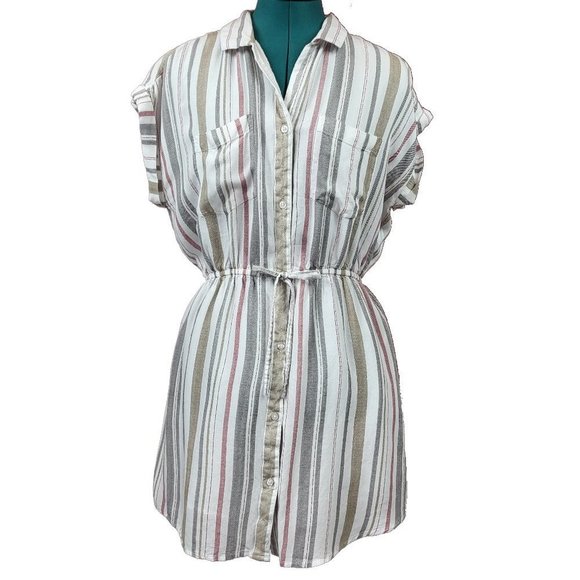 Japna Dresses & Skirts - Japna White Red Brown Button Down Shirtdress Large